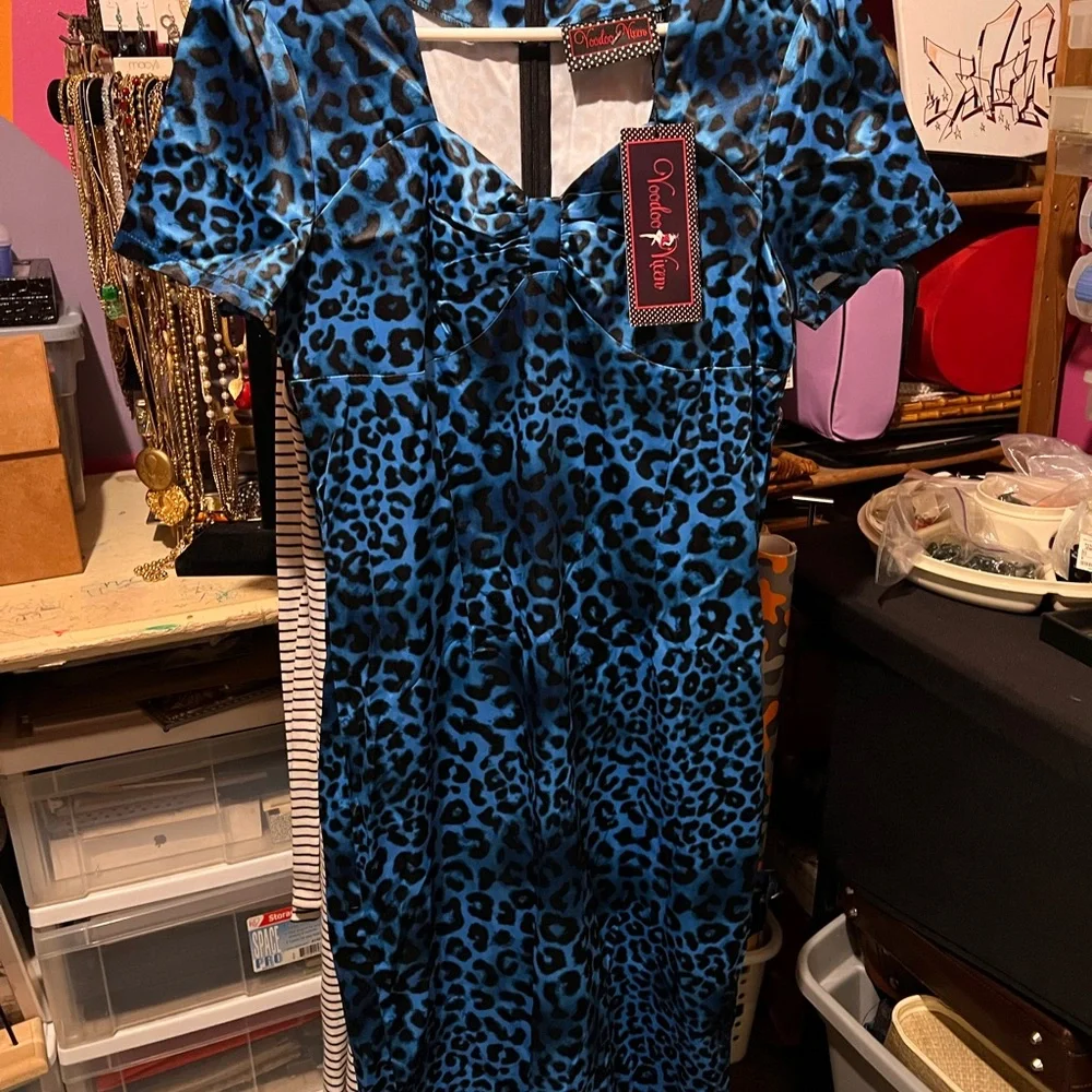 Voodoo Vixen Turquoise Leopard Print Dress - Picture 3 of 6